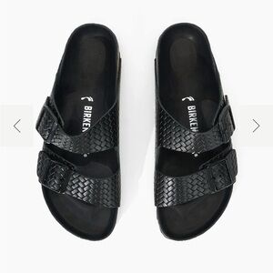 Nib BIRKENSTOCK x Staud ARIZONA WOVEN EMBOSSED SANDAL BLACK